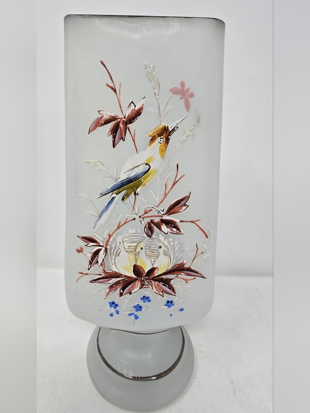 Vtg 1970s white satin glass vase square nature Chinese Japanese oriental - Picture 3 of 9